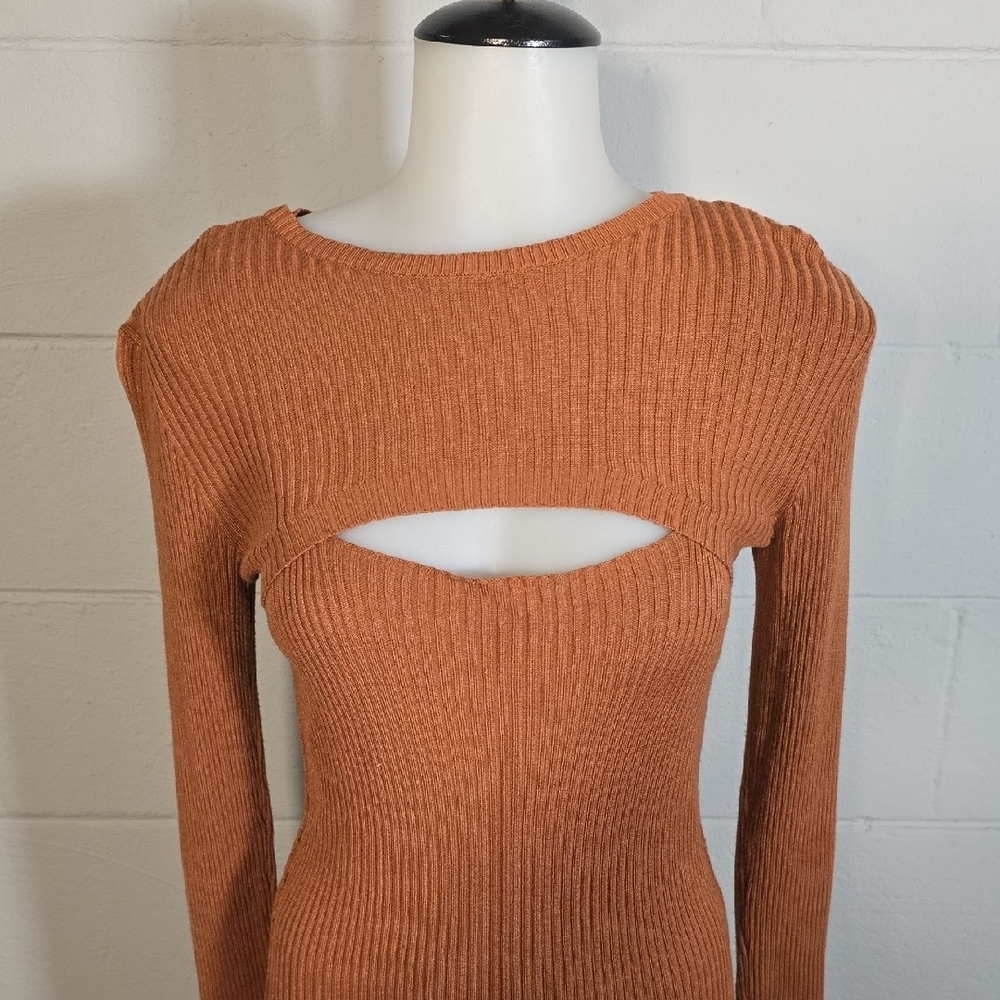 Rust Orange Ribbed Knit Dress - Picture 2 of 9